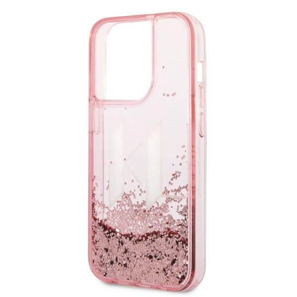 Hoes voor Apple iPhone 14 Pro, Karl Lagerfeld, Glitter Liquid Big KL, Roze