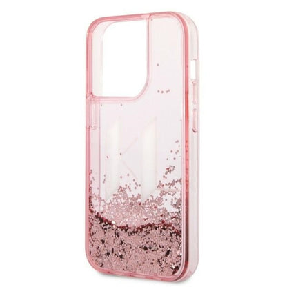 Hoes voor Apple iPhone 14 Pro, Karl Lagerfeld, Glitter Liquid Big KL, Roze