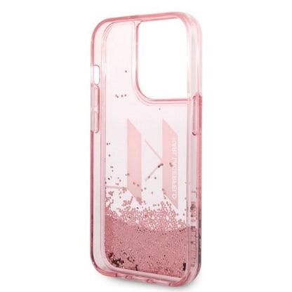 Hoes voor Apple iPhone 14 Pro, Karl Lagerfeld, Glitter Liquid Big KL, Roze