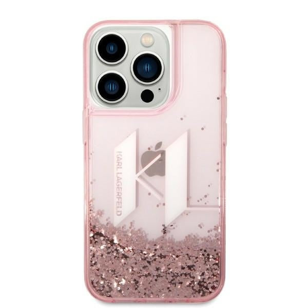Hoes voor Apple iPhone 14 Pro, Karl Lagerfeld, Glitter Liquid Big KL, Roze
