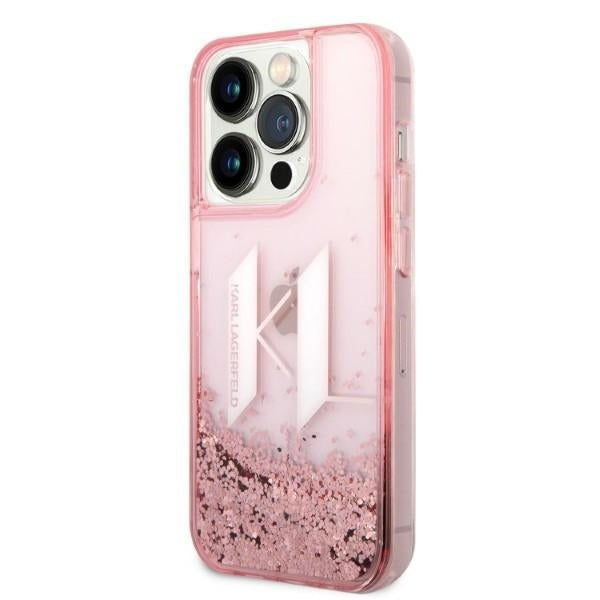 Hoes voor Apple iPhone 14 Pro, Karl Lagerfeld, Glitter Liquid Big KL, Roze