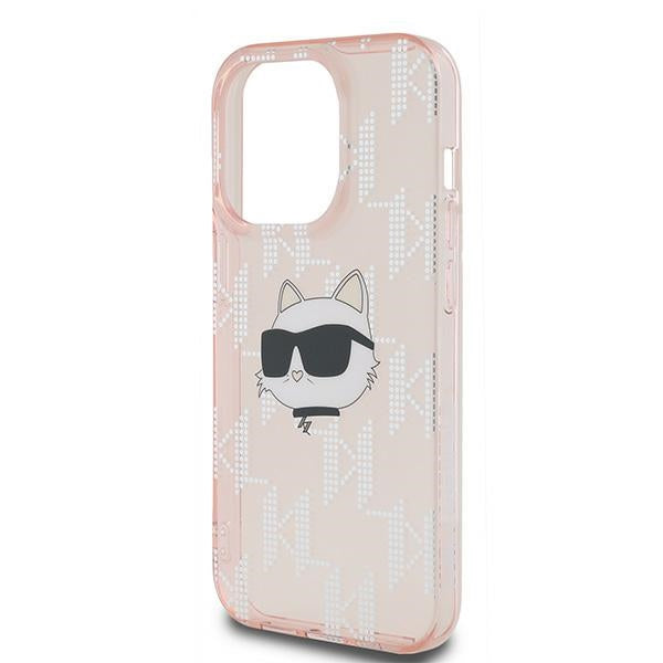 Hoes voor Apple iPhone 14 Pro, Karl Lagerfeld, IML Luxury Monogram Choupette's Head, Roze