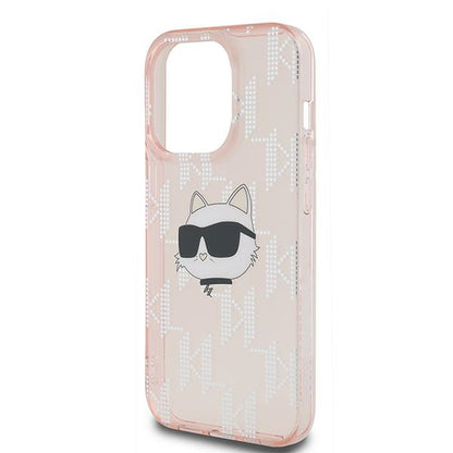 Hoes voor Apple iPhone 14 Pro, Karl Lagerfeld, IML Luxury Monogram Choupette's Head, Roze