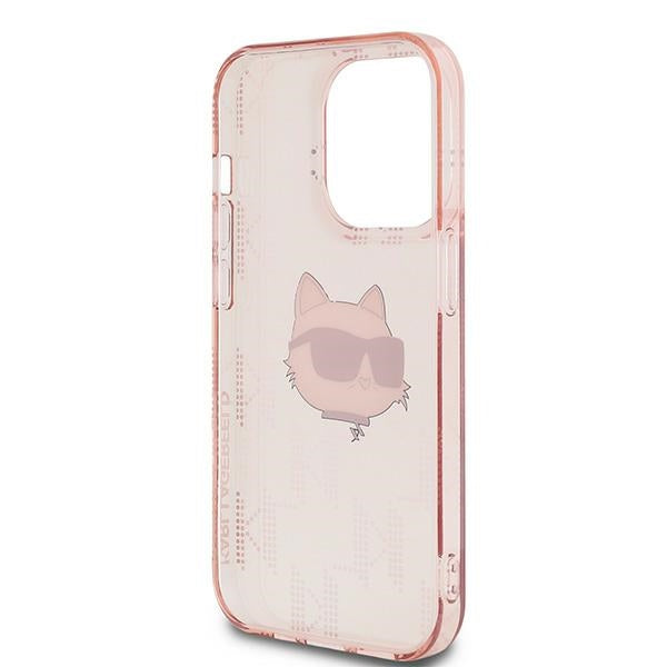 Hoes voor Apple iPhone 14 Pro, Karl Lagerfeld, IML Luxury Monogram Choupette's Head, Roze