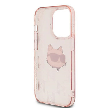Hoes voor Apple iPhone 14 Pro, Karl Lagerfeld, IML Luxury Monogram Choupette's Head, Roze