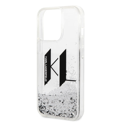 Hoes voor Apple iPhone 14 Pro, Karl Lagerfeld, Liquid Glitter Big KL, Zilverkleurig