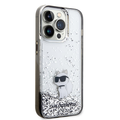 Hoes voor Apple iPhone 14 Pro, Karl Lagerfeld, Liquid Glitter Choupette, Transparant