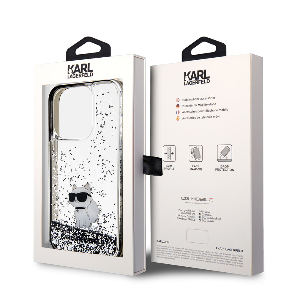 Hoes voor Apple iPhone 14 Pro, Karl Lagerfeld, Liquid Glitter Choupette, Transparant
