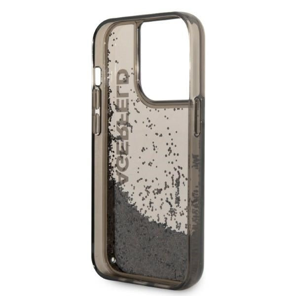 Hoes voor Apple iPhone 14 Pro, Karl Lagerfeld, Liquid Glitter KL Logo, Zwart