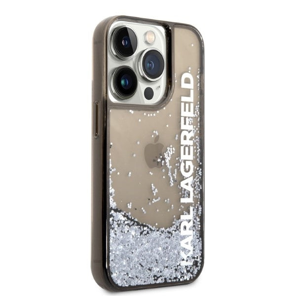 Hoes voor Apple iPhone 14 Pro, Karl Lagerfeld, Liquid Glitter KL Logo, Zwart