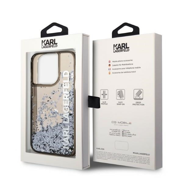 Hoes voor Apple iPhone 14 Pro, Karl Lagerfeld, Liquid Glitter KL Logo, Zwart