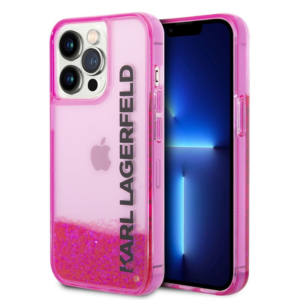 Hoes voor Apple iPhone 14 Pro, Karl Lagerfeld, Liquid Glitter KL Logo, Roze