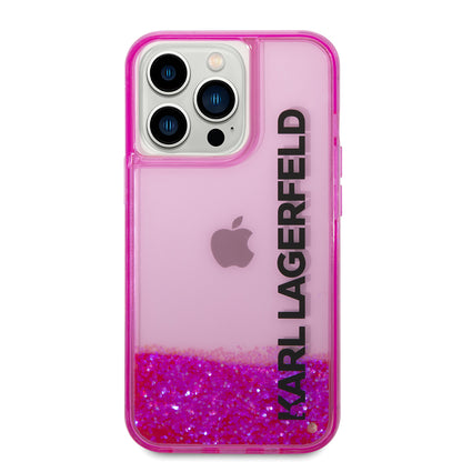 Hoes voor Apple iPhone 14 Pro, Karl Lagerfeld, Liquid Glitter KL Logo, Roze