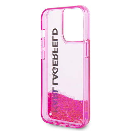 Hoes voor Apple iPhone 14 Pro, Karl Lagerfeld, Liquid Glitter KL Logo, Roze