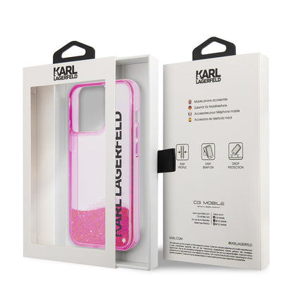 Hoes voor Apple iPhone 14 Pro, Karl Lagerfeld, Liquid Glitter KL Logo, Roze
