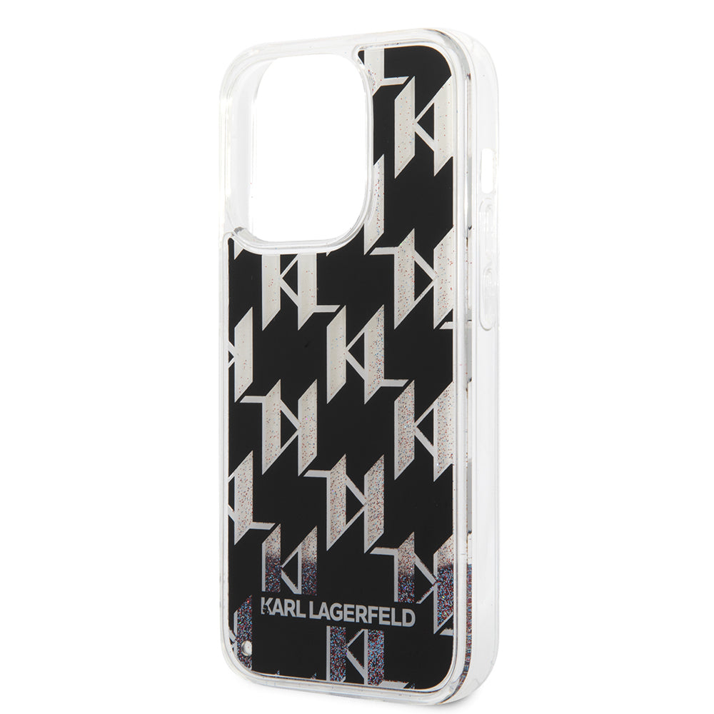 Hoes voor Apple iPhone 14 Pro, Karl Lagerfeld, Liquid Glitter Monogram, Zwart