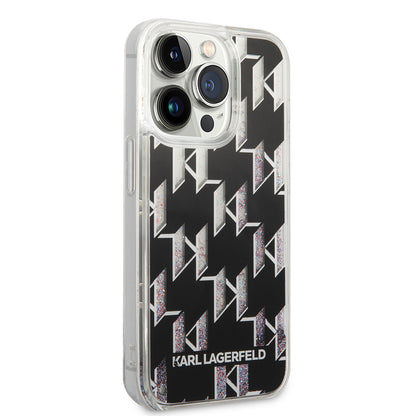 Hoes voor Apple iPhone 14 Pro, Karl Lagerfeld, Liquid Glitter Monogram, Zwart
