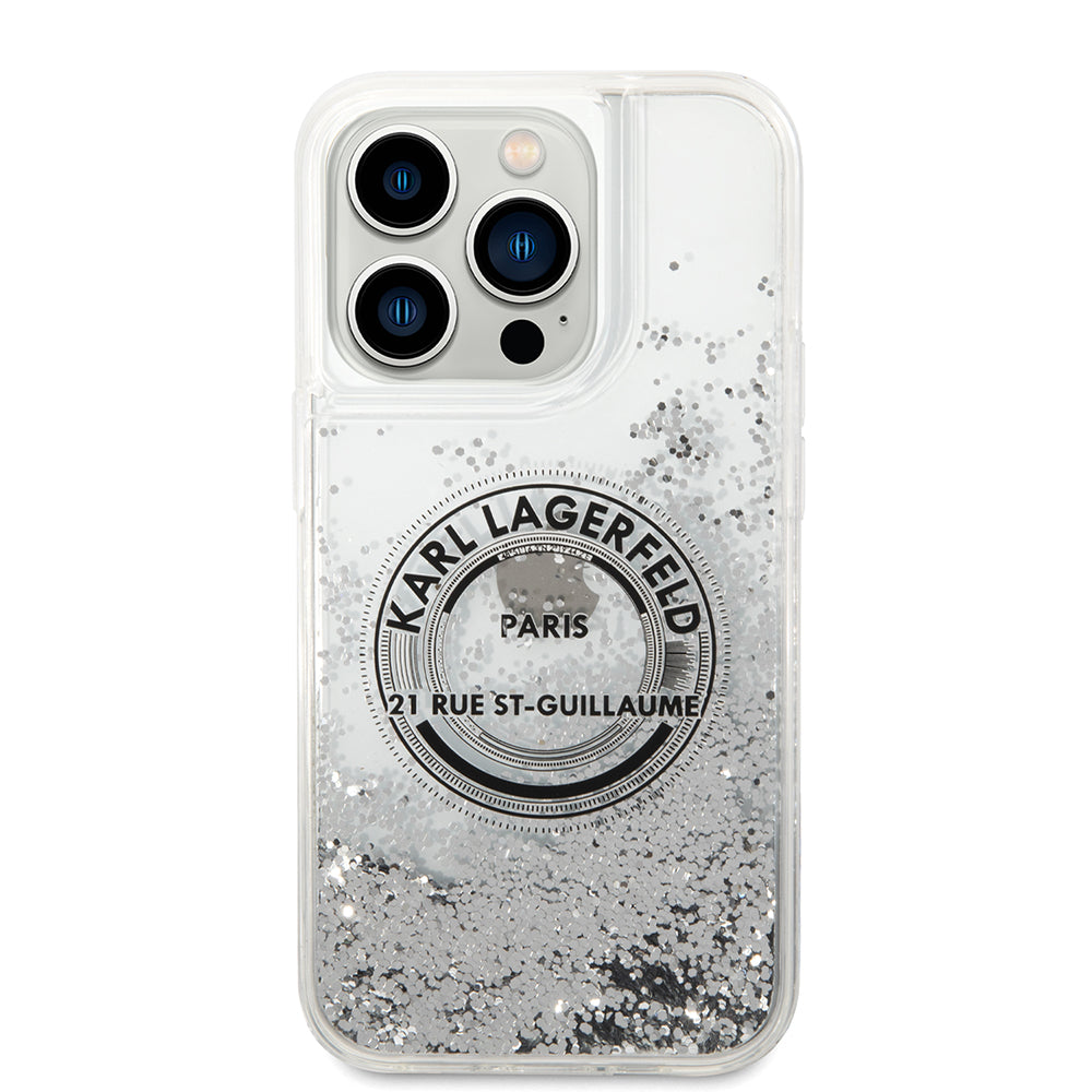 Hoes voor Apple iPhone 14 Pro, Karl Lagerfeld, Liquid Glitter RSG, Zilverachtig