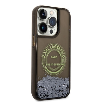 Hoes voor Apple iPhone 14 Pro, Karl Lagerfeld, Liquid Glitter RSG, Zwart