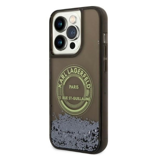 Hoes voor Apple iPhone 14 Pro, Karl Lagerfeld, Liquid Glitter RSG, Zwart