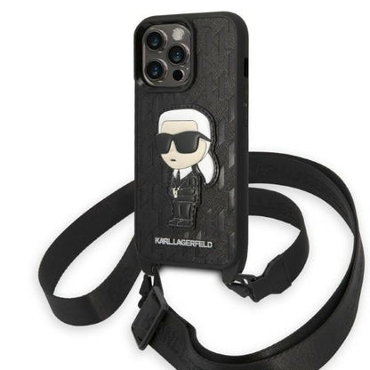 Hoes voor Apple iPhone 14 Pro, Karl Lagerfeld, Monogram Ikonik Karl, Zwart