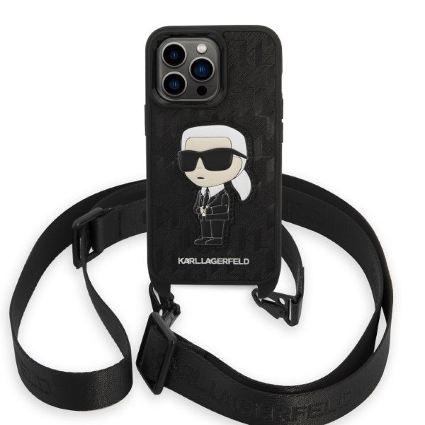 Hoes voor Apple iPhone 14 Pro, Karl Lagerfeld, Monogram Ikonik Karl, Zwart