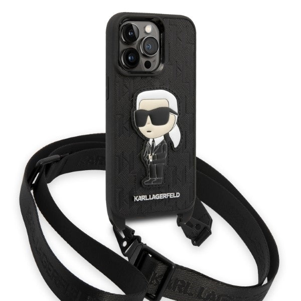 Hoes voor Apple iPhone 14 Pro, Karl Lagerfeld, Monogram Ikonik Karl, Zwart