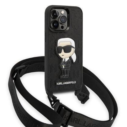Hoes voor Apple iPhone 14 Pro, Karl Lagerfeld, Monogram Ikonik Karl, Zwart
