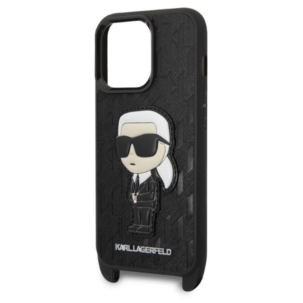 Hoes voor Apple iPhone 14 Pro, Karl Lagerfeld, Monogram Ikonik Karl, Zwart