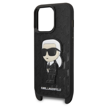 Hoes voor Apple iPhone 14 Pro, Karl Lagerfeld, Monogram Ikonik Karl, Zwart