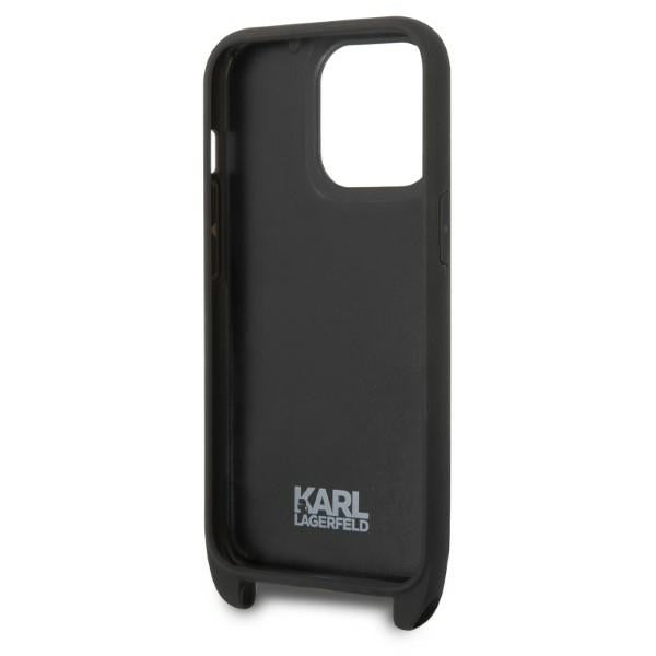 Hoes voor Apple iPhone 14 Pro, Karl Lagerfeld, Monogram Ikonik Karl, Zwart