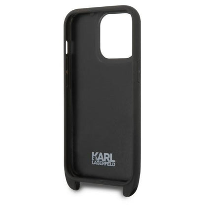 Hoes voor Apple iPhone 14 Pro, Karl Lagerfeld, Monogram Ikonik Karl, Zwart