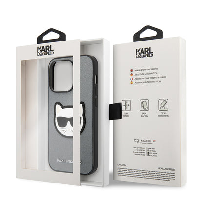 Hoes voor Apple iPhone 14 Pro, Karl Lagerfeld, Saffiano Choupette's Head, Zilverkleurig