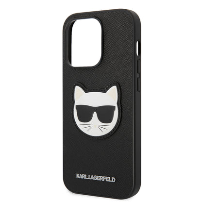 Hoes voor Apple iPhone 14 Pro, Karl Lagerfeld, Saffiano Choupette's Head, Zwart