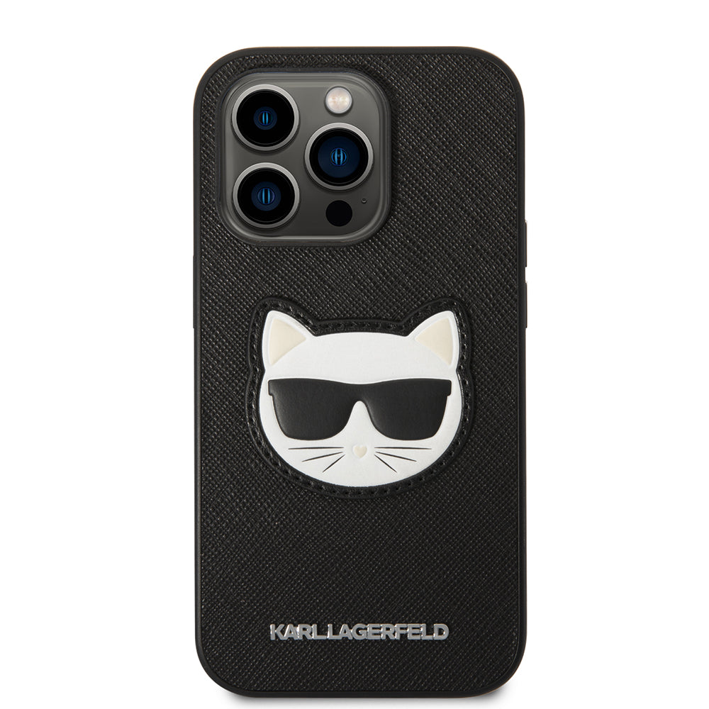 Hoes voor Apple iPhone 14 Pro, Karl Lagerfeld, Saffiano Choupette's Head, Zwart