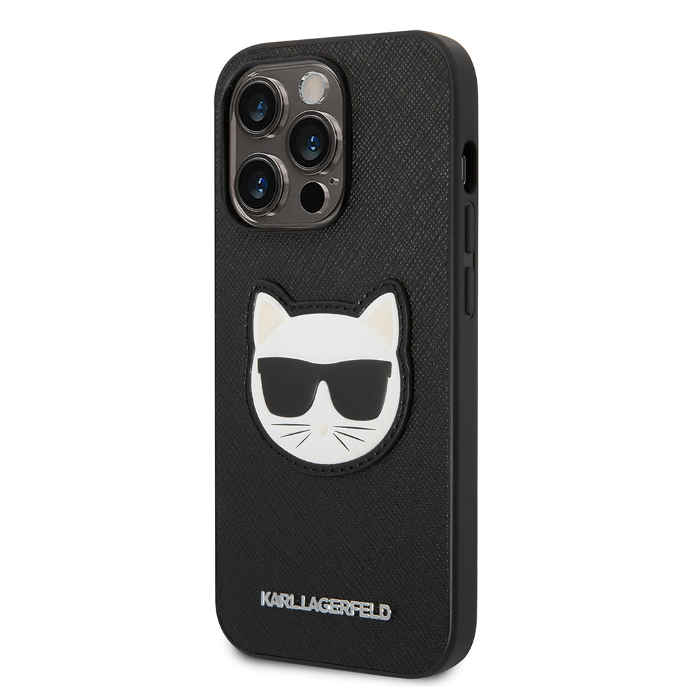 Hoes voor Apple iPhone 14 Pro, Karl Lagerfeld, Saffiano Choupette's Head, Zwart