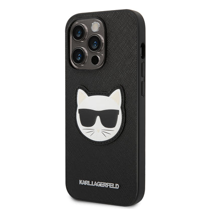 Hoes voor Apple iPhone 14 Pro, Karl Lagerfeld, Saffiano Choupette's Head, Zwart