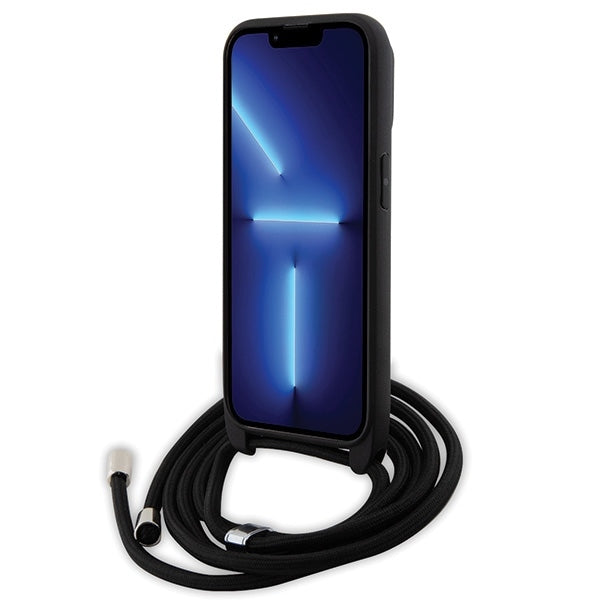 Hoes voor Apple iPhone 14 Pro, Karl Lagerfeld, Saffiano Crossbody Metal Pin Karl & Choupette, Zwart