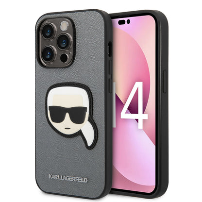 Hoes voor Apple iPhone 14 Pro, Karl Lagerfeld, Saffiano Karl's Head, Zilver