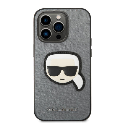 Hoes voor Apple iPhone 14 Pro, Karl Lagerfeld, Saffiano Karl's Head, Zilver