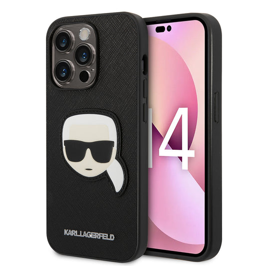 Hoes voor Apple iPhone 14 Pro, Karl Lagerfeld, Saffiano Karl's Head, Zwart
