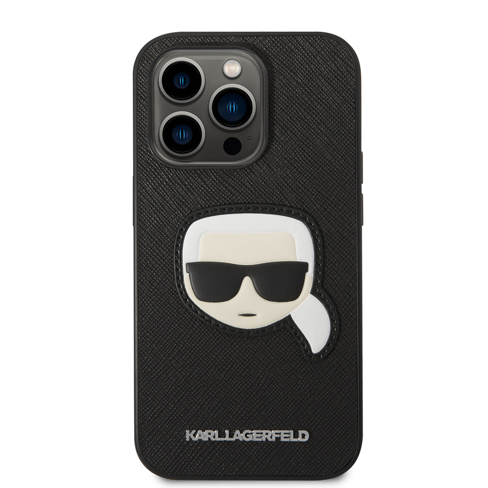Hoes voor Apple iPhone 14 Pro, Karl Lagerfeld, Saffiano Karl's Head, Zwart