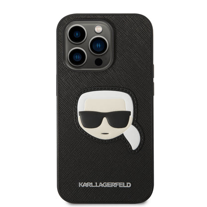 Hoes voor Apple iPhone 14 Pro, Karl Lagerfeld, Saffiano Karl's Head, Zwart