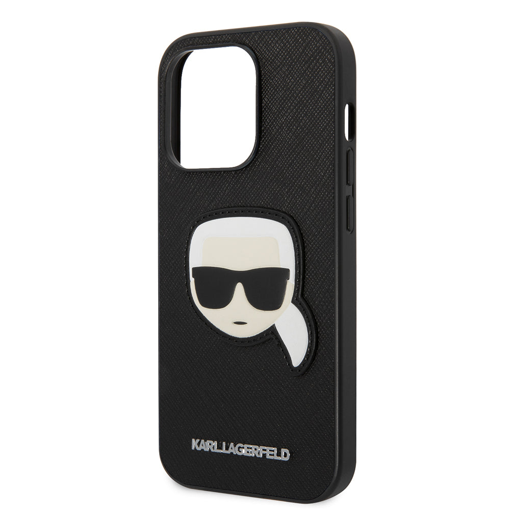 Hoes voor Apple iPhone 14 Pro, Karl Lagerfeld, Saffiano Karl's Head, Zwart