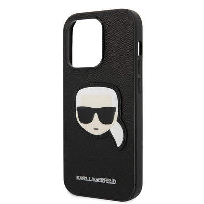 Hoes voor Apple iPhone 14 Pro, Karl Lagerfeld, Saffiano Karl's Head, Zwart
