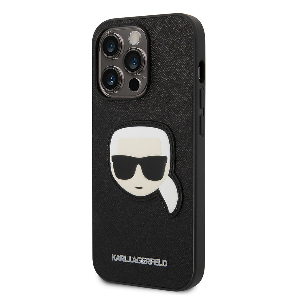 Hoes voor Apple iPhone 14 Pro, Karl Lagerfeld, Saffiano Karl's Head, Zwart