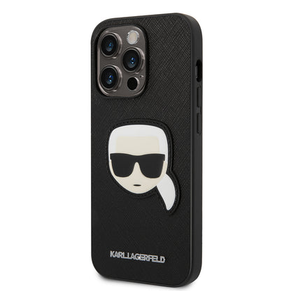 Hoes voor Apple iPhone 14 Pro, Karl Lagerfeld, Saffiano Karl's Head, Zwart