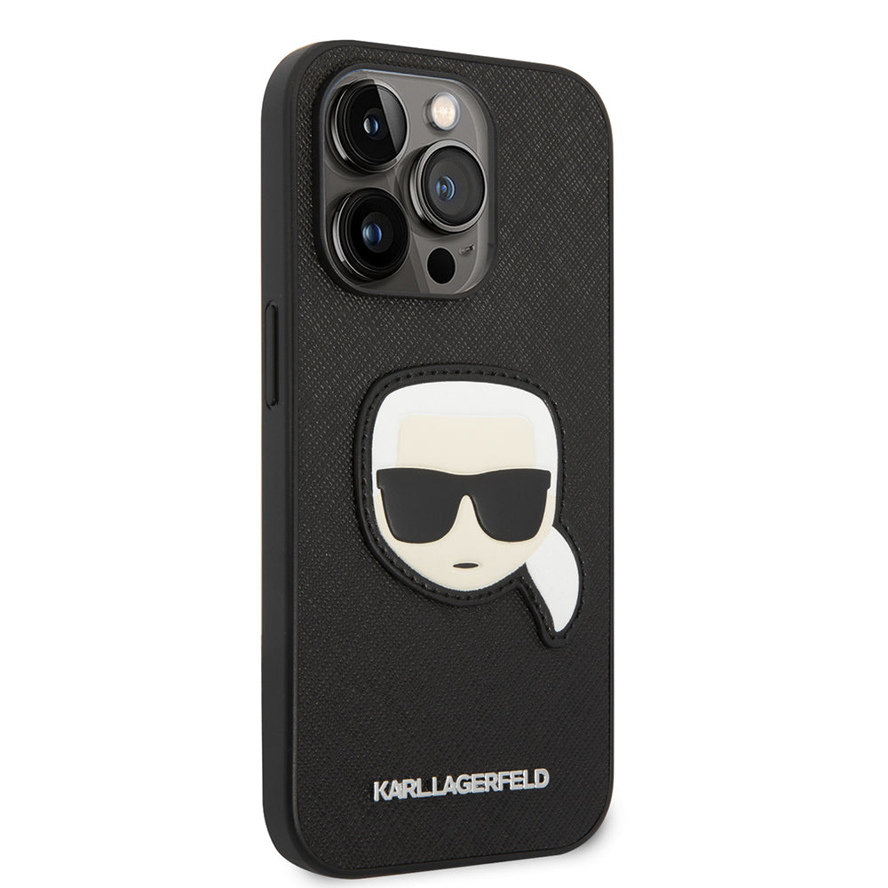 Hoes voor Apple iPhone 14 Pro, Karl Lagerfeld, Saffiano Karl's Head, Zwart