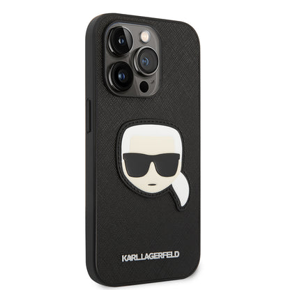 Hoes voor Apple iPhone 14 Pro, Karl Lagerfeld, Saffiano Karl's Head, Zwart
