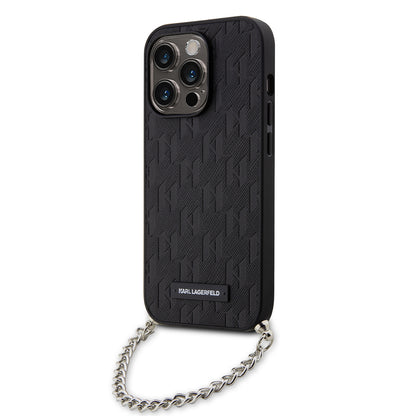 Hoes voor Apple iPhone 14 Pro, Karl Lagerfeld, Saffiano Monogram Chain, Zwart